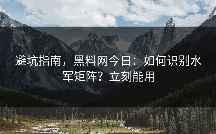 避坑指南，黑料网今日：如何识别水军矩阵？立刻能用